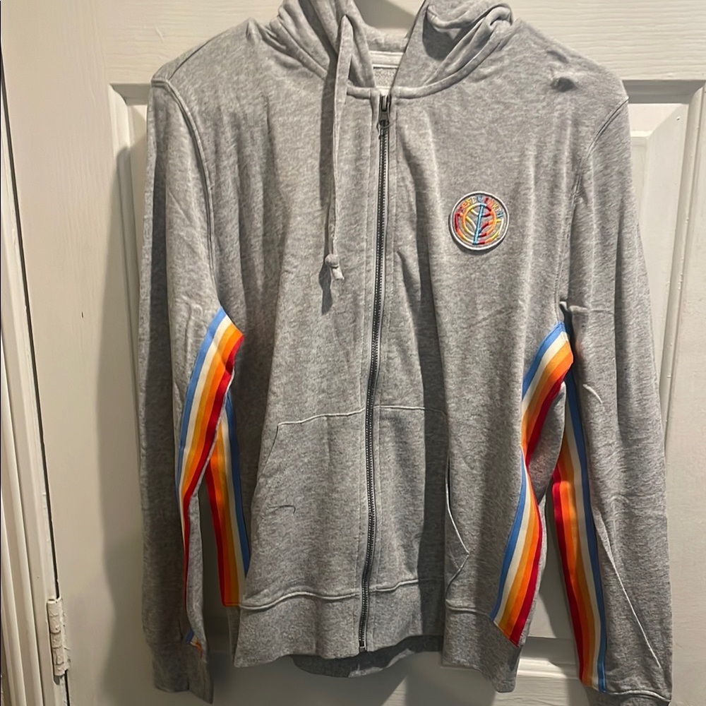 Gray Hoodie with Rainbow Stripes